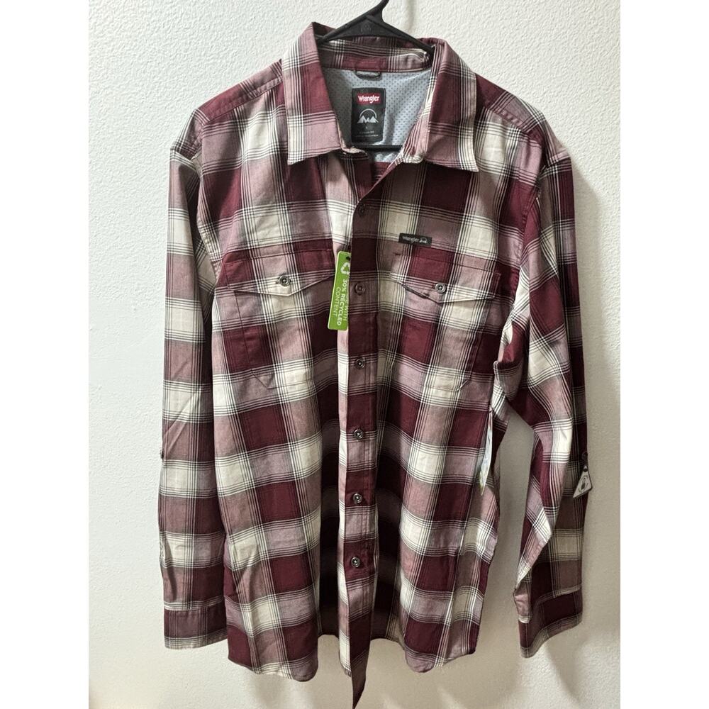 Wrangler 2 Pocket Utili Men’s Burgundy & White Colored Button Down Shirt NWT L